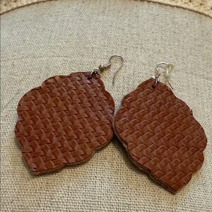 Brown Leather Textured Earrings